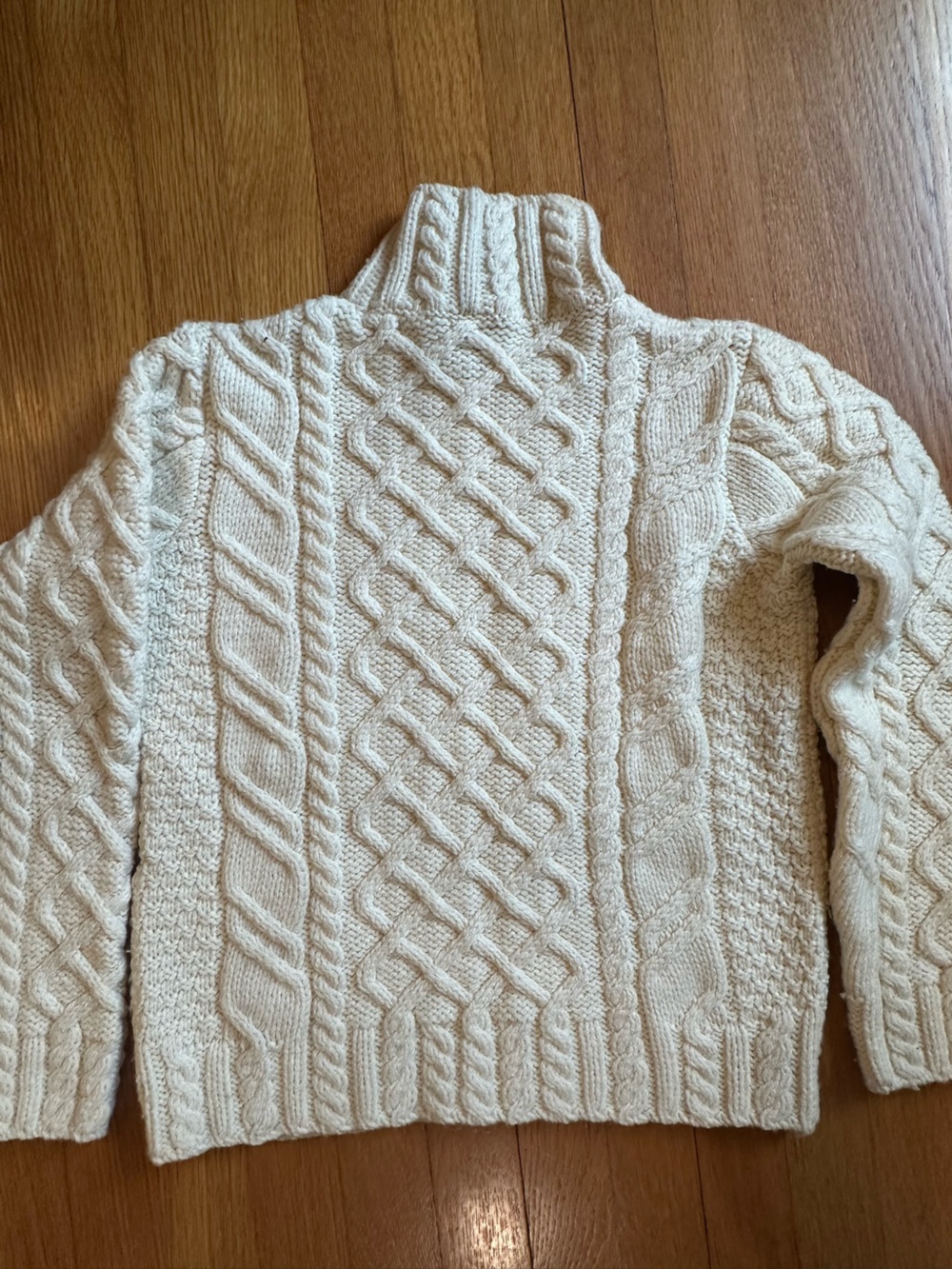 Paul James Wool Fisherman Cream Cable-Knit  Sweater Cottagecore mock neck